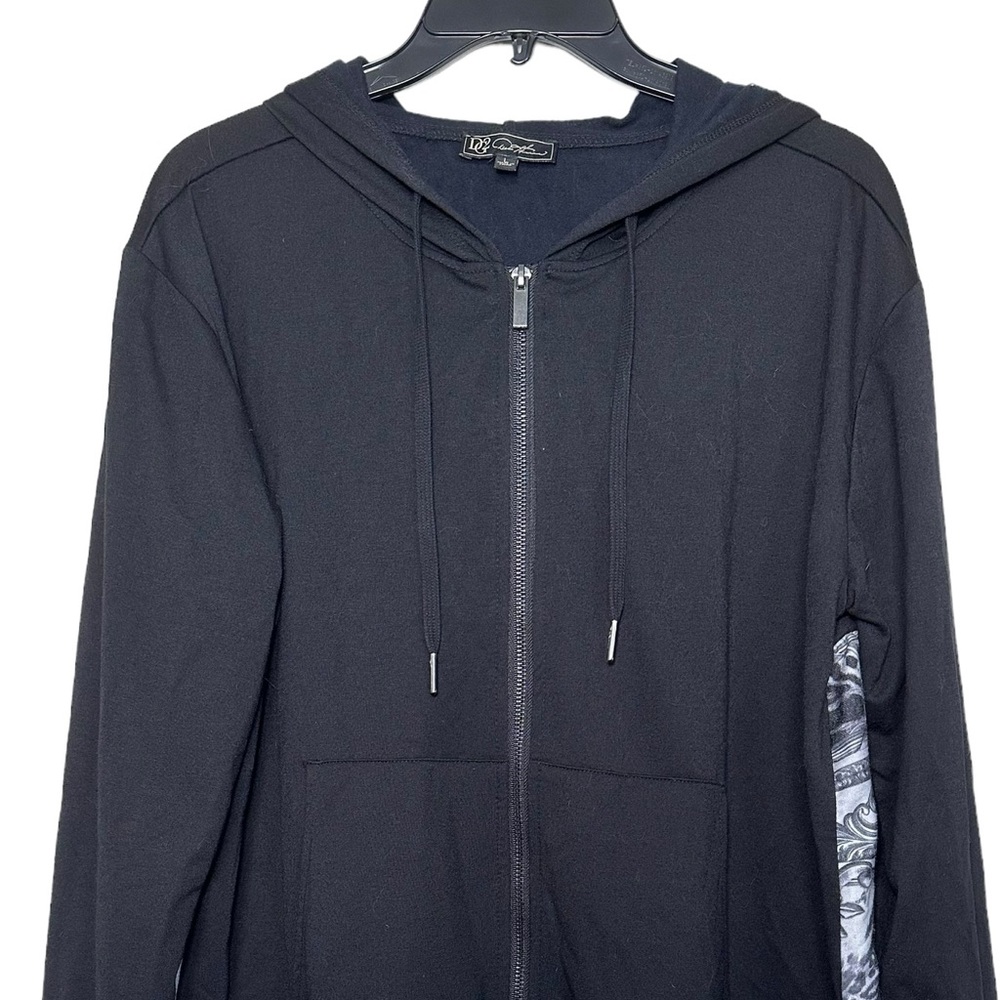 DG2 Diane Gilman Black & Gray Hankerchief Hoodie W/Pockets Sz L